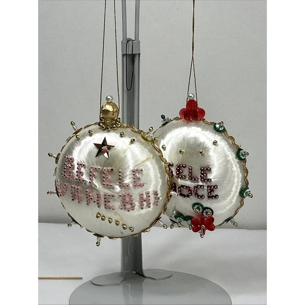 Beaded Sequin Christmas Ornament Lot Push Pin Tassel Satin Jeweled Czech